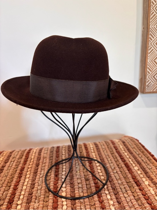 Vintage Adolfo II New York Paris Brown Wool Fedora Feather Trim Bloomingdale’s main image 7